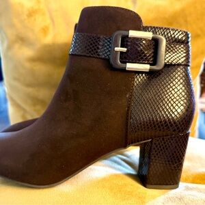 Karen Scott Dark Brown Ankle Boots with Snakeskin Accent